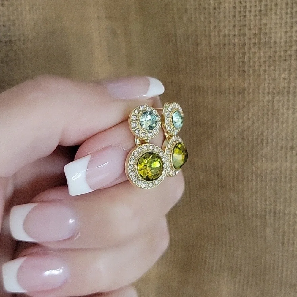 🔥LAST PAIR🔥 DAINTY PERIDOT AQUAMARINE HINGED DROP EARRINGS